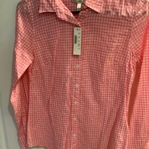 J.Crew Perfect LS Pink Gingham Button Down Blouse Size 2